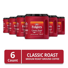 Folgers Classic Roast Ground Coffee, Medium Roast, 25.9 Oz. Canister (Pack of 6)