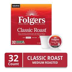 Folgers Classic Roast Coffee, Medium Roast, K Cup Pods for Keurig Coffee Makers, 32Count