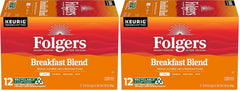 Folgers Breakfast Blend Mild Roast Coffee, 12 Keurig K-Cup Pods (Pack of 2)