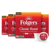 Folgers Classic Roast, Medium Roast Coffee, Keurig K-Cup Pods, 32 Count Boxes (Pack of 4)