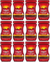 Folgers 20083 Classic Roast Instant Coffee Crystals, 3 Ounces, 100% Pure Coffee, Medium Roast, Easy-open Flip Top Lid, Portable Plastic Jar, Pack of 12