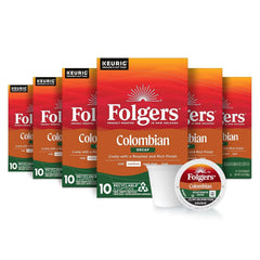 Folgers Colombian Decaf Coffee, Medium Roast, Keurig K-Cup pods, 10 Count Box (Pack of 6)