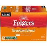 Folgers Breakfast Blend Mild Roast Coffee, 12 Keurig K-Cup Pods