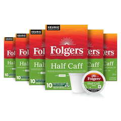 Folgers Half Caff Coffee, Medium Roast, Keurig K-Cup Pods, 10 Count (Pack of 6)